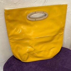 Ann Taylor Patent Yellow Tote with Oval Metal Handle